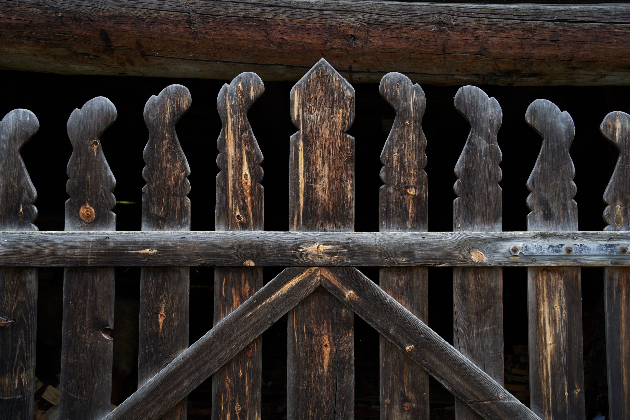 Decorative wooden privacy fence close-up